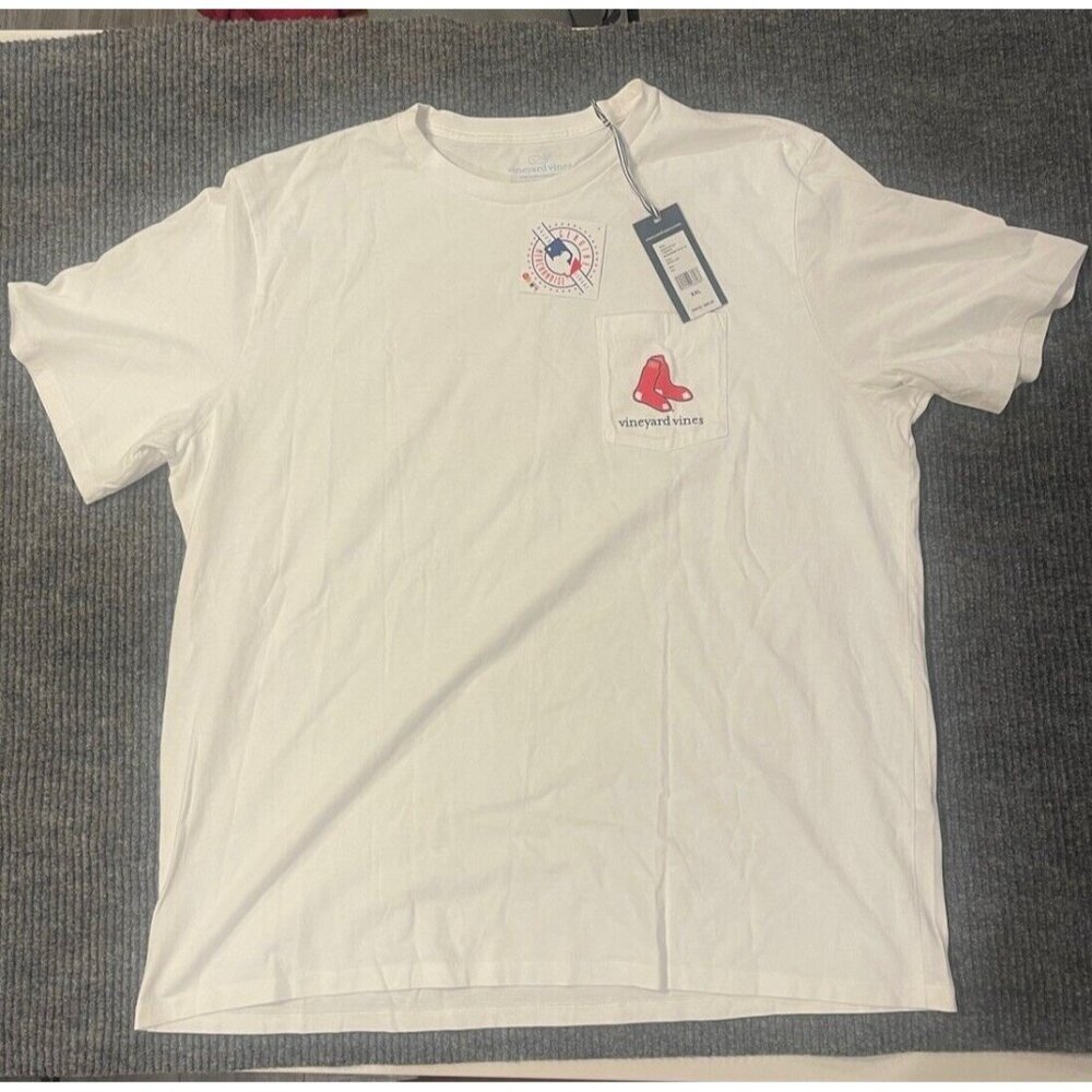 Boston Red Sox Shirt Mens XXL Vineyard Vines White Bat Flag Patriotic MLB Soft